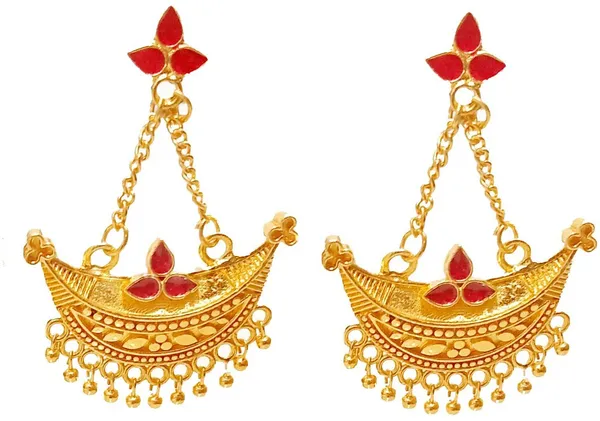 Assamese_Traditional_Copper_Gold_Plated_Red_Colour_Jhumki_Earring_For_Girls_&_Women